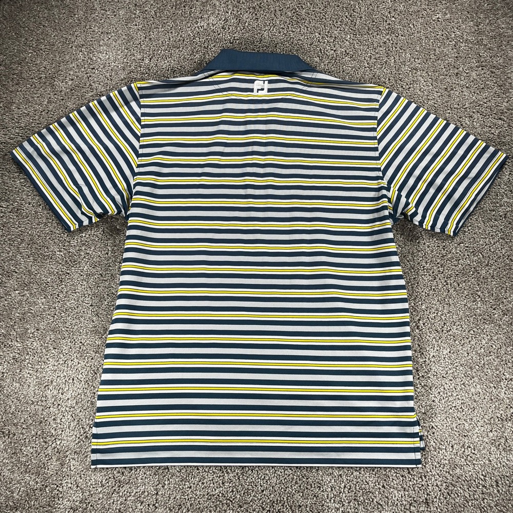 FootJoy Mens ProDry Striped Golf Polo Shirt Navy Blue Grey Yellow Medium - Picture 7 of 7